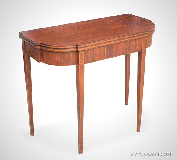 Card Table, Games table, Shaped Top, Ovolo Corners, Square Tapered Legs
Likely Southeastern Massachusetts or Rhode Island, Circa 1790, entire view